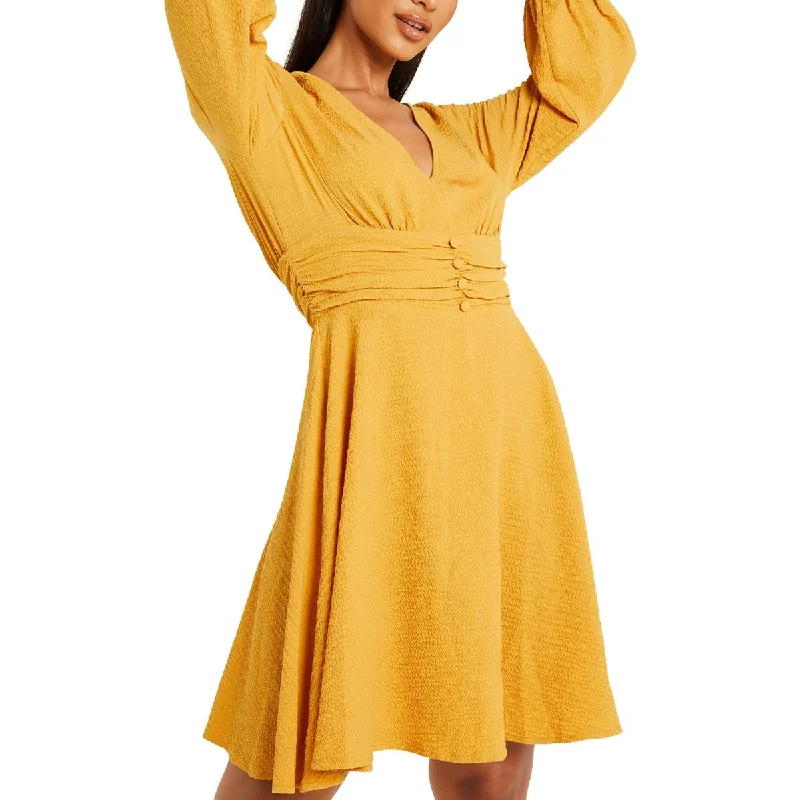 Super Deal Quiz Womens Scuba Stretch V-Neck Mini Fit & Flare Dress