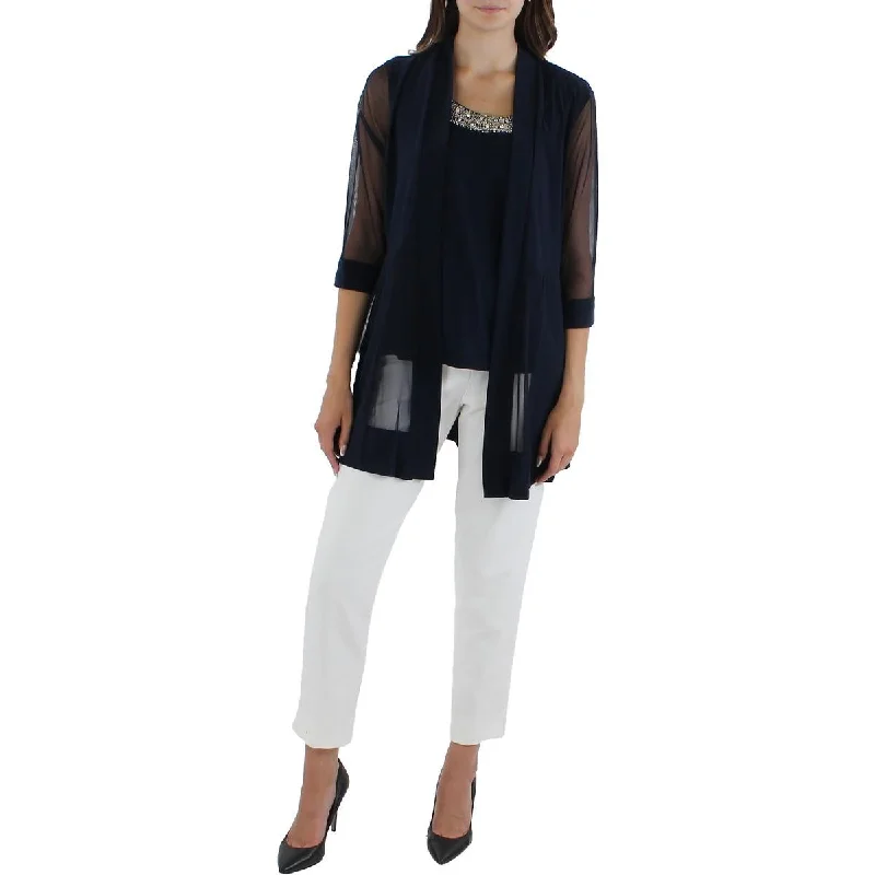 Can't Be Beat R&M Richards Womens Petites Mesh 2fer Duster Blazer