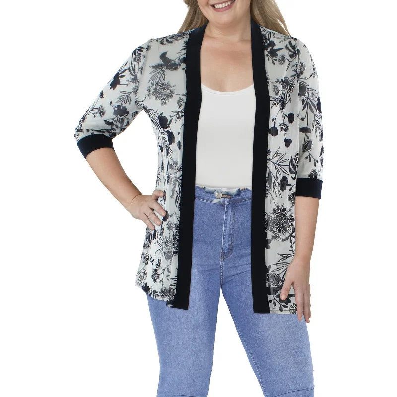 Now or Never R&M Richards Womens Petites Mesh Floral Duster Blazer