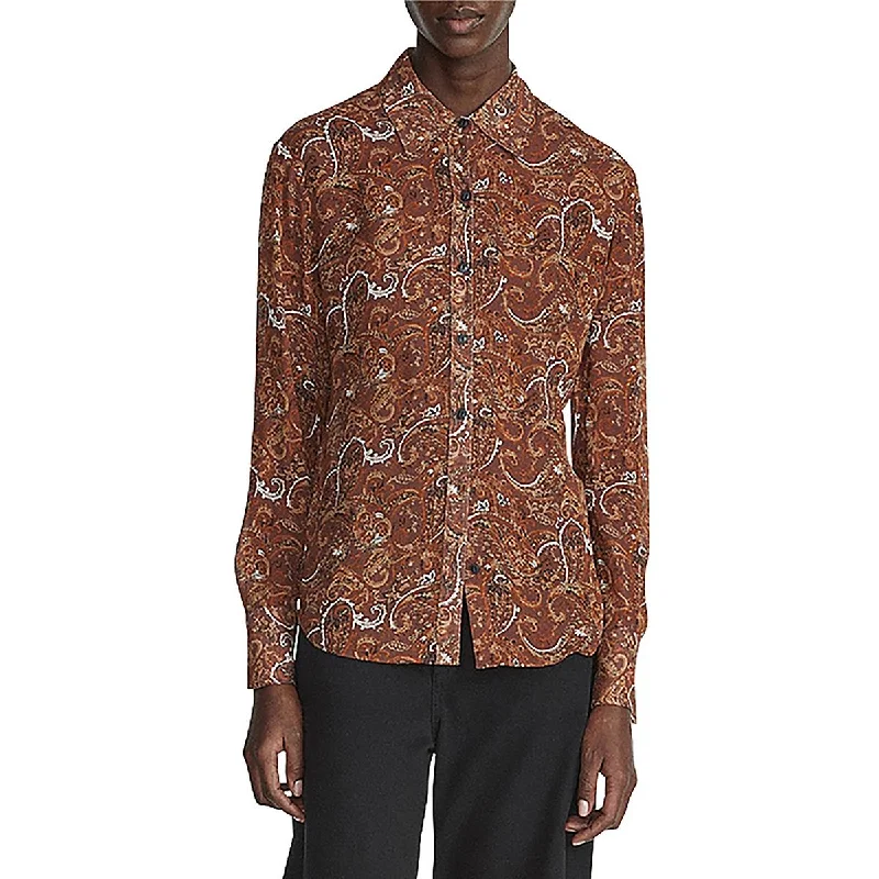 Epic Deals Rag & Bone Womens Antonia Top Split Hem Sheer Button-Down Top