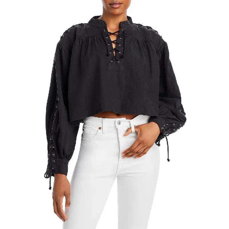 Special Discount RE/DONE Womens Lace-Up Linen Cropped
