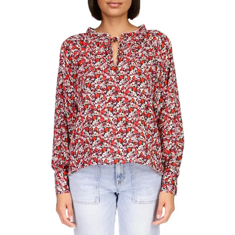 Deep Discounts Sanctuary Womens Floral Print Ruffle Neck Blouse