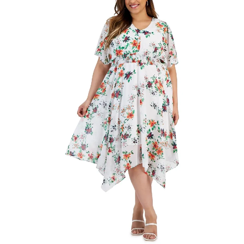 Early Access Signature By Robbie Bee Womens Plus Daytime Midi Fit & Flare Dress
