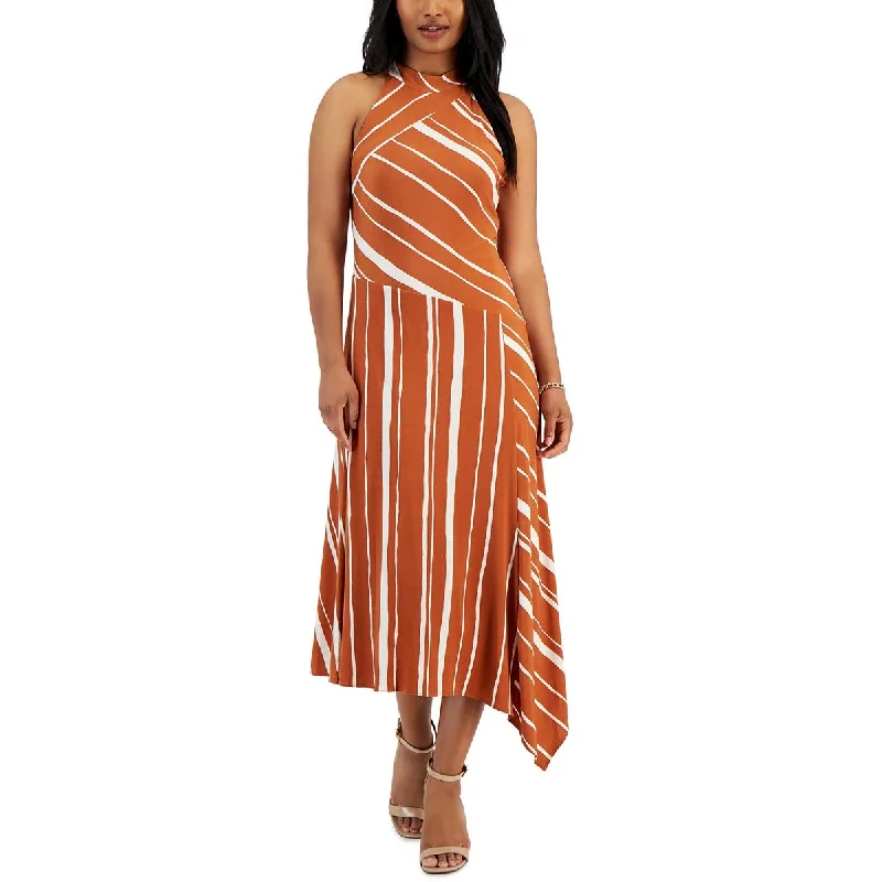 Deal of the Week Taylor Womens Asymmetric Striped Halter Dress