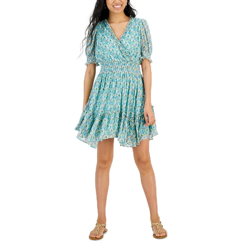 Discount Days Taylor Womens Petites Printed Mini Fit & Flare Dress