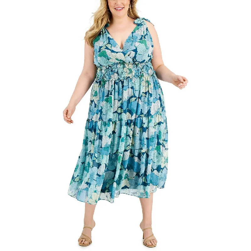 Overstock Taylor Womens Plus Chiffon Metallic Midi Dress