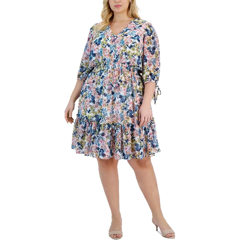 Weekend Deal Taylor Womens Plus Knee Length Floral Print Fit & Flare Dress