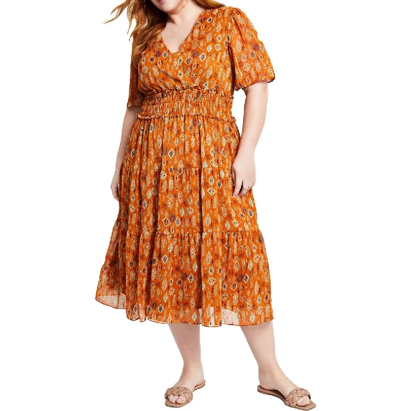 Major Savings Taylor Womens Plus Printed Chiffon Fit & Flare Dress