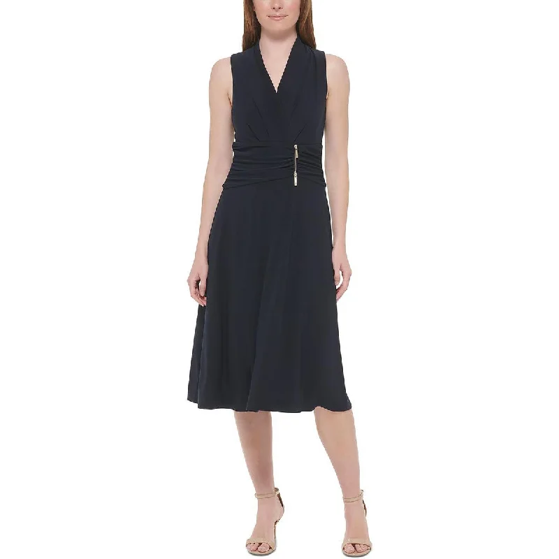 Steals and Deals Tommy Hilfiger Womens Gathered Cocktail Fit & Flare Dress