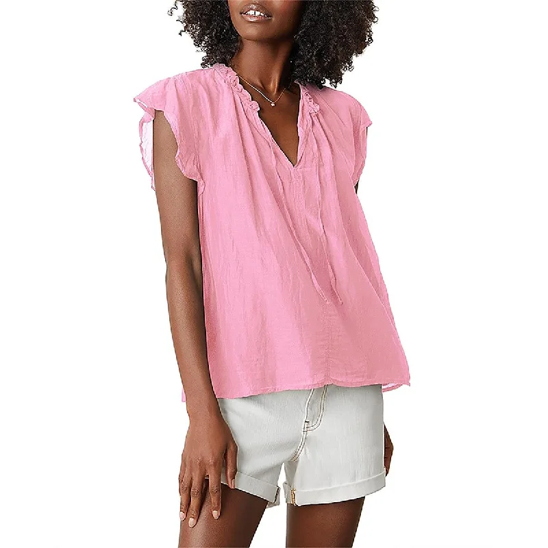 Bargain Blast VELVET BY GRAHAM & SPENCER Womens Shirred Ruffled Pullover Top
