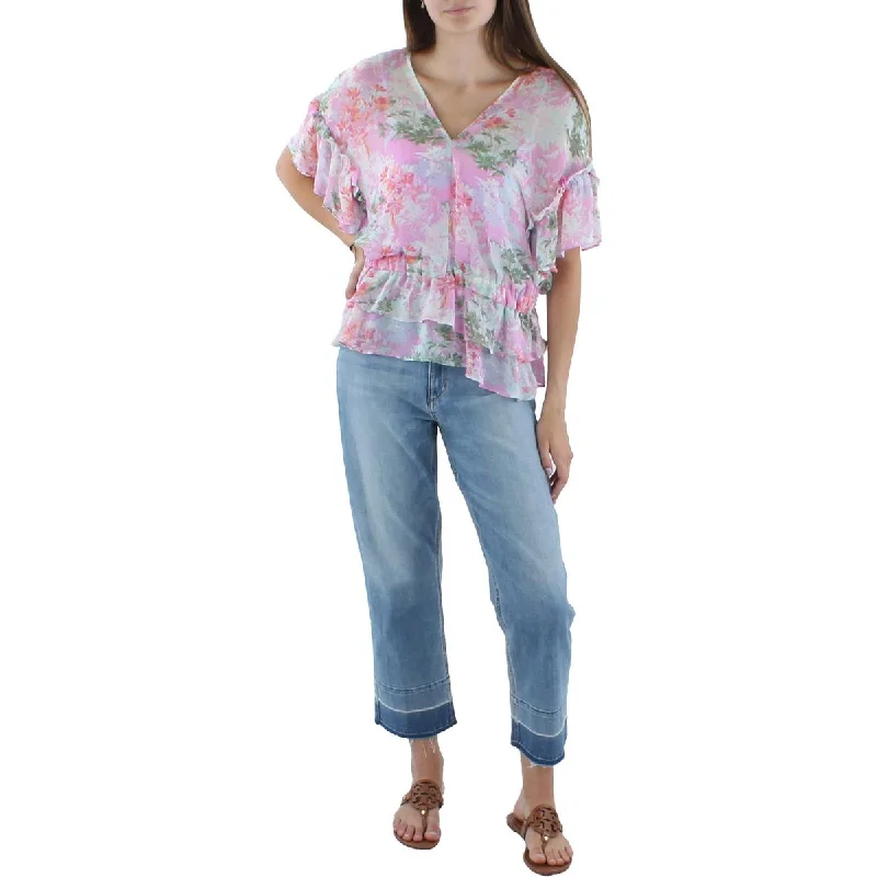 The Best Prices Vince Camuto Womens Peplum Floral Peplum Top