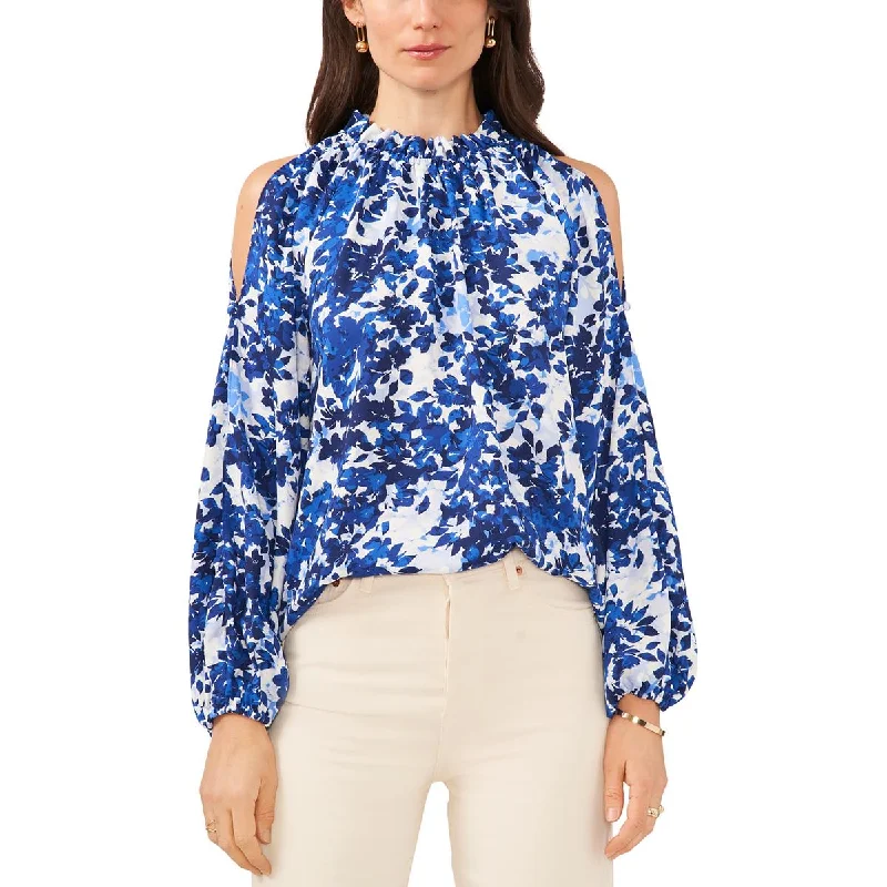 Friends and Family Sale Vince Camuto Womens Ruffle Neck Floral Print Blouse