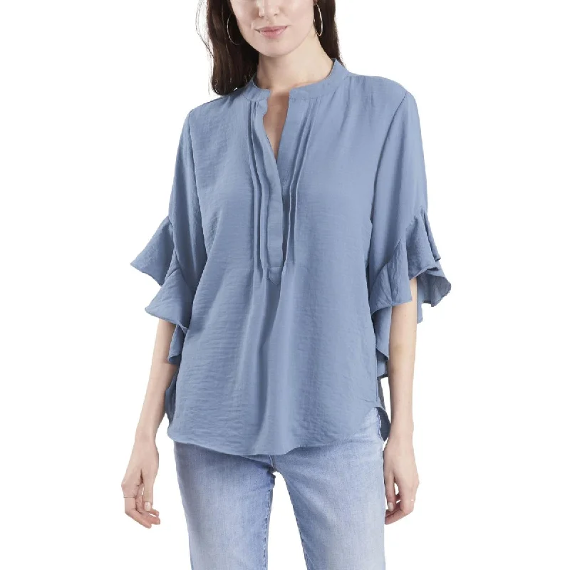 Deal Zone Vince Camuto Womens Ruffle Sleeve Split Neck Blouse