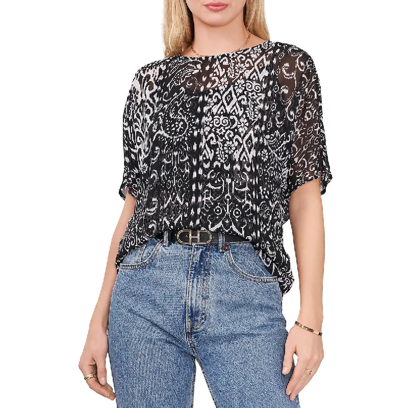 Season Finale Sale Vince Camuto Womens Sheer Crewneck Blouse