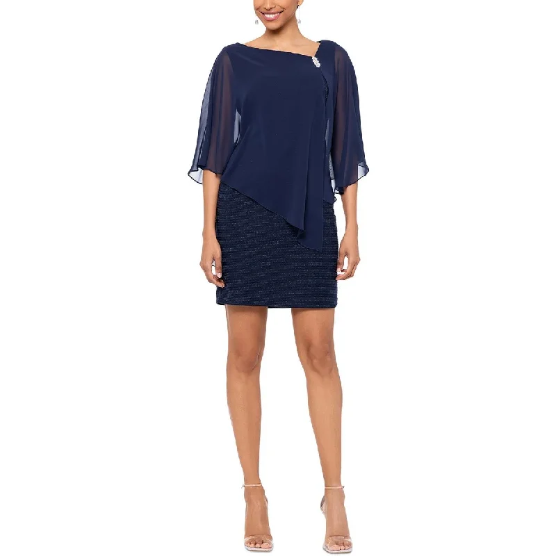 Super Bargain X by Xscape Womens Mini Sheer Overlay Sheath Dress
