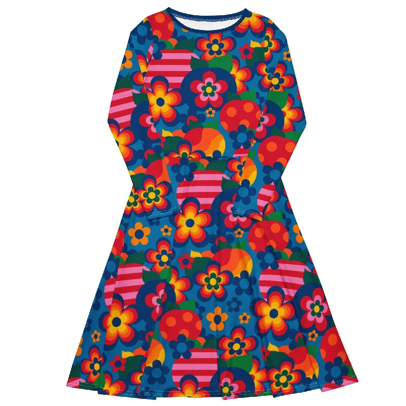 Special Discount APPLEMANIA blue - Midi dress with long sleeves and pockets