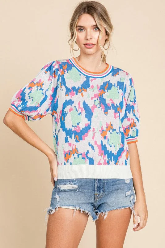 Price Break Paparazzi Blue Multicolor Knit Top