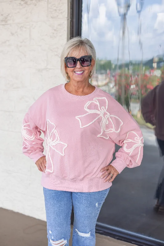 Clearance Sale Bow Tie Perfection Pink Sweatshirt