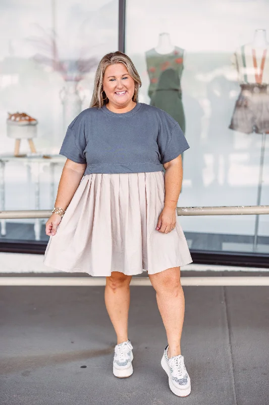 Get It Before It’s Gone Contrast Couture Charcoal Taupe Dress