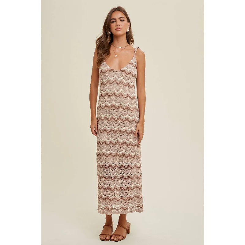 Bargain Prices Crocheted Chevron Mocha Maxi Dress