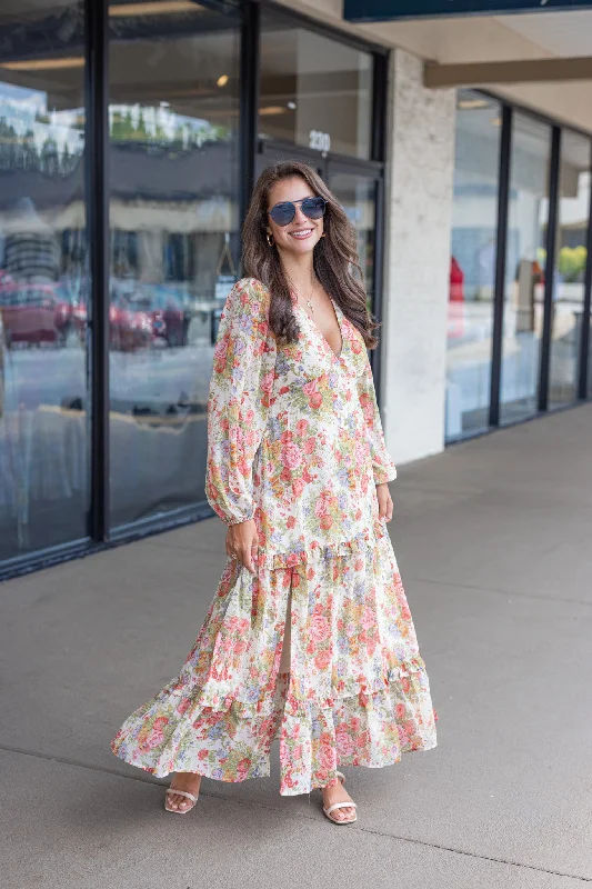 Special Savings Floral Stunner Cream Maxi Dress