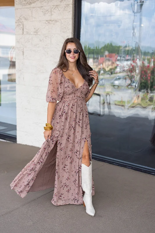 Final Clearance Floral Favorite Mocha Midi Dress