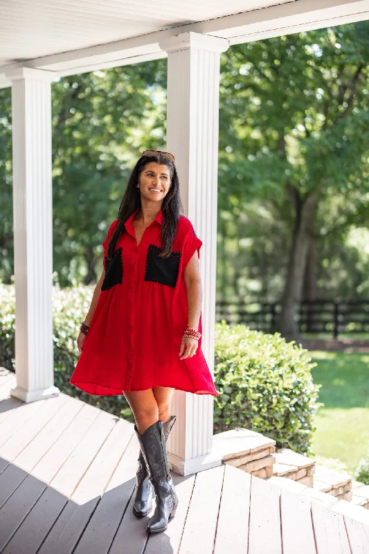 Extra Discounts Game Day Glam Rhinestone Dress - Red