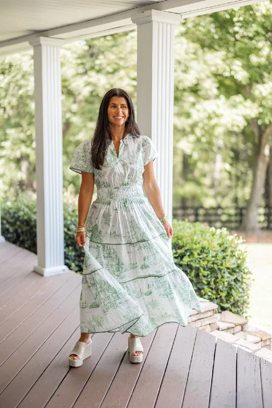 Price Meltdown Green Willow Print Maxi Dress