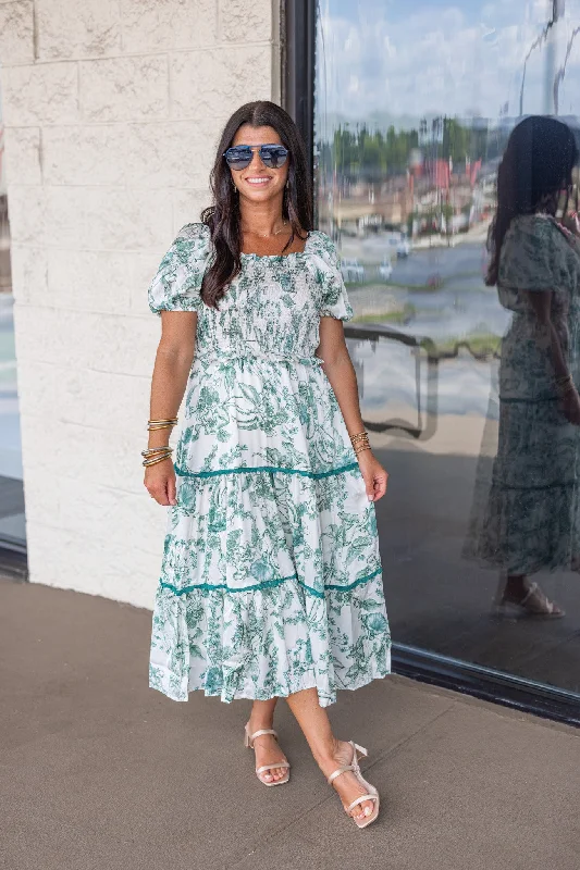 Big Discounts Green Floral Gardens Midi Dress