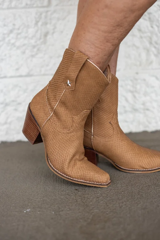 Bargain Blast Malrose Croco Tan Western Boot