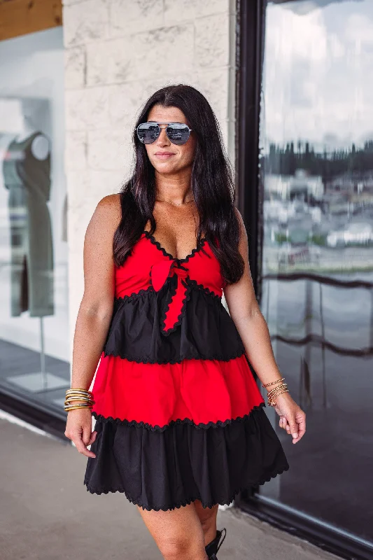 Warehouse Sale Gameday Celebration Red Colorblock Dress