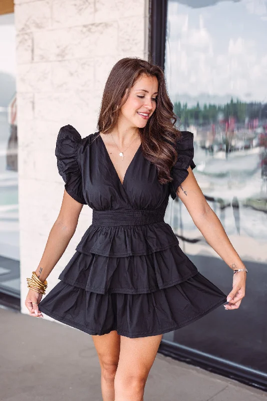 Deal Frenzy Ruffled Favorite Black Tiered Dress