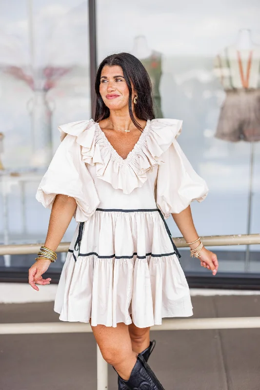 Crazy Deals Ruffled Splendor Natural Tiered Dress