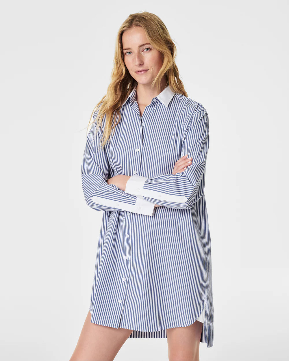 Super Savings Spanx The Best Poplin Striped Shirt Dress
