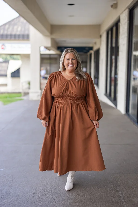 Hurry In Autumn Love Toffee Midi Dress
