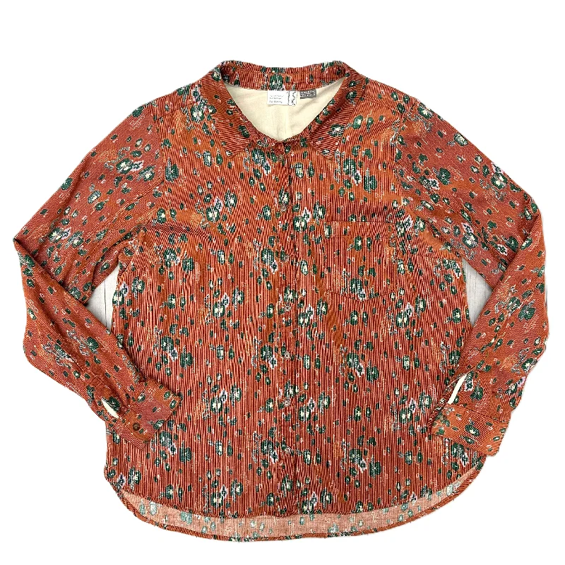 Seasonal Clearance Top Long Sleeve By Anthropologie In Orange & Pink, Size: L