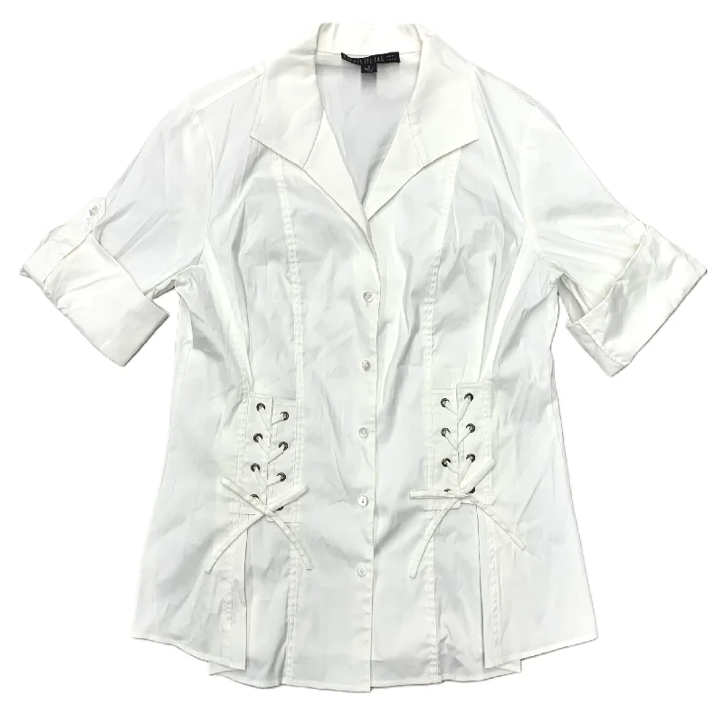 Markdown Madness Top Short Sleeve Designer By Lafayette 148 In White, Size: M