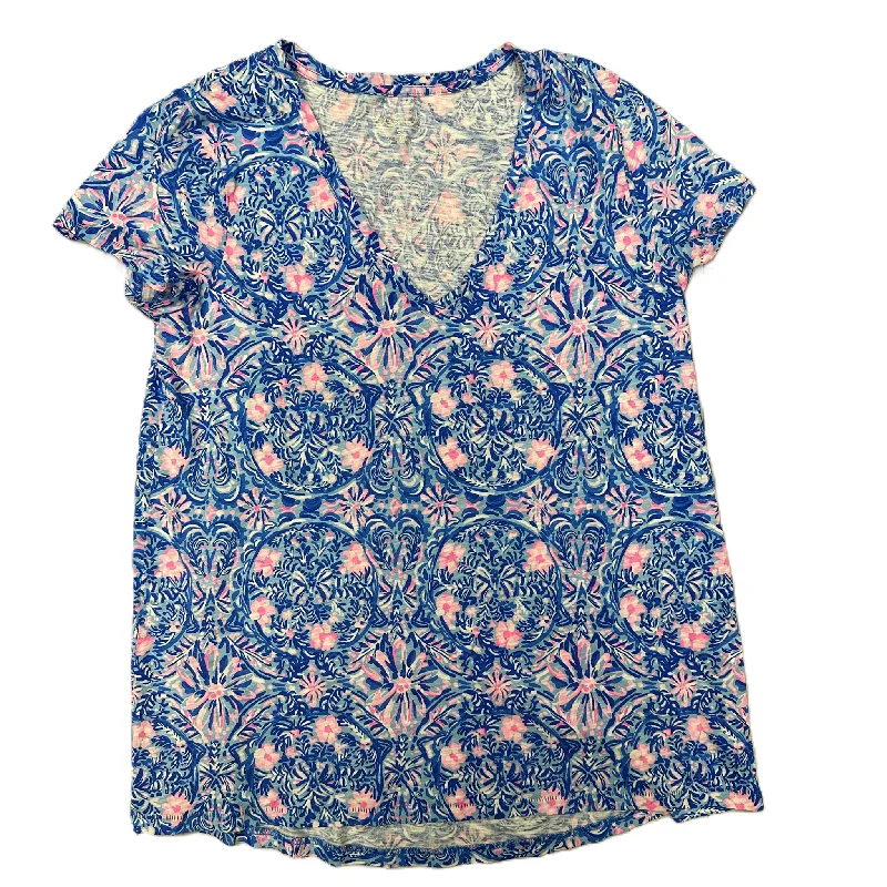 Quick Sale Top Short Sleeve Designer By Lilly Pulitzer In Blue & Pink, Size: S