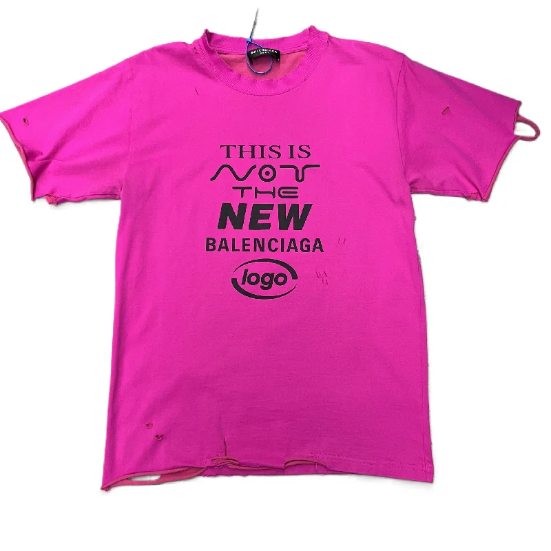 Can't Miss Top Short Sleeve Luxury Designer By Balenciaga In Black & Pink, Size: S